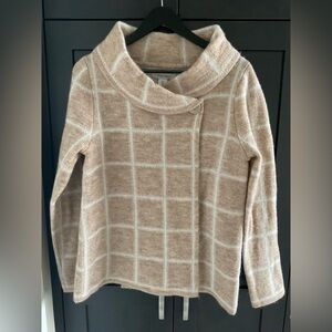 🌟 🤎 Ellen Tracy Wool Blend Camel Cream Checkered Button Cardigan Sweater L